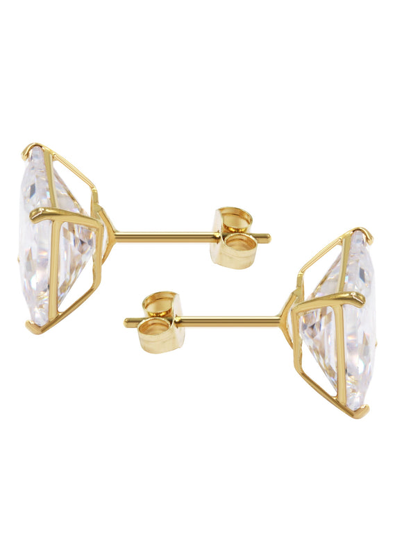 Gold Push Backing Square Stud Earrings