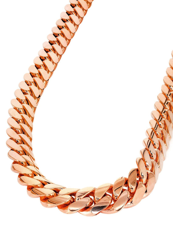 Womens 14K Rose Gold Chain - Solid Miami Cuban Link Chain 14K Rose Gold