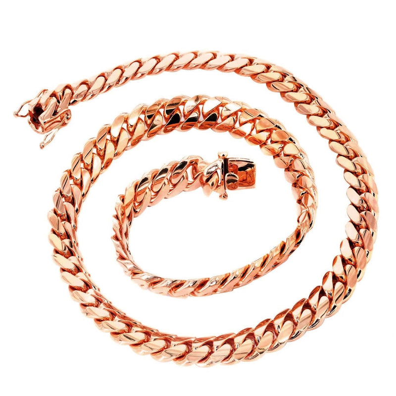 Womens 14K Rose Gold Chain - Solid Miami Cuban Link Chain 14K Rose Gold