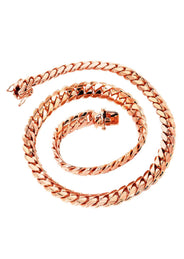Womens 14K Rose Gold Chain - Solid Miami Cuban Link Chain 14K Rose Gold
