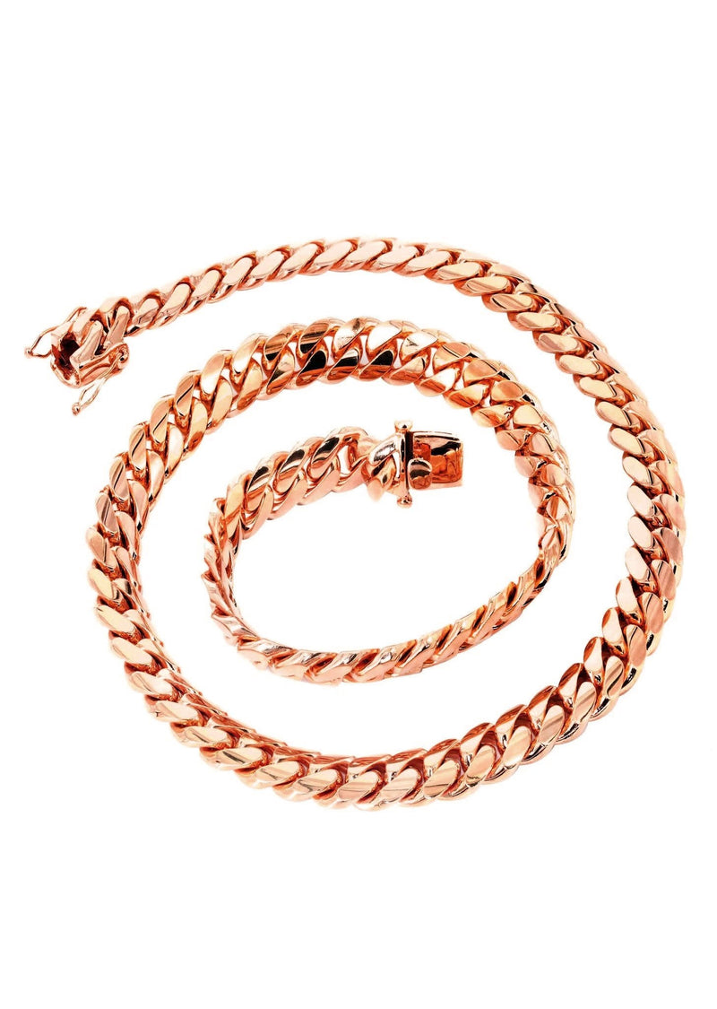 Womens 14K Rose Gold Chain - Solid Miami Cuban Link Chain 14K Rose Gold