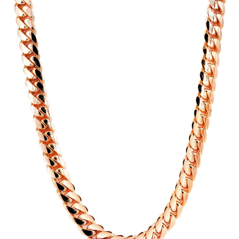Womens 14K Rose Gold Chain - Solid Miami Cuban Link Chain 14K Rose Gold