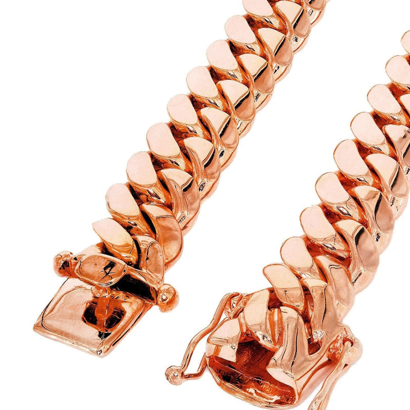 Womens 14K Rose Gold Chain - Solid Miami Cuban Link Chain 14K Rose Gold