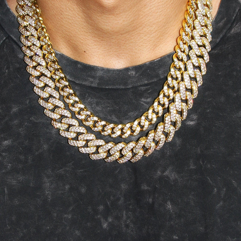Gold Plated Mens Chain Iced Out Miami Cuban Link