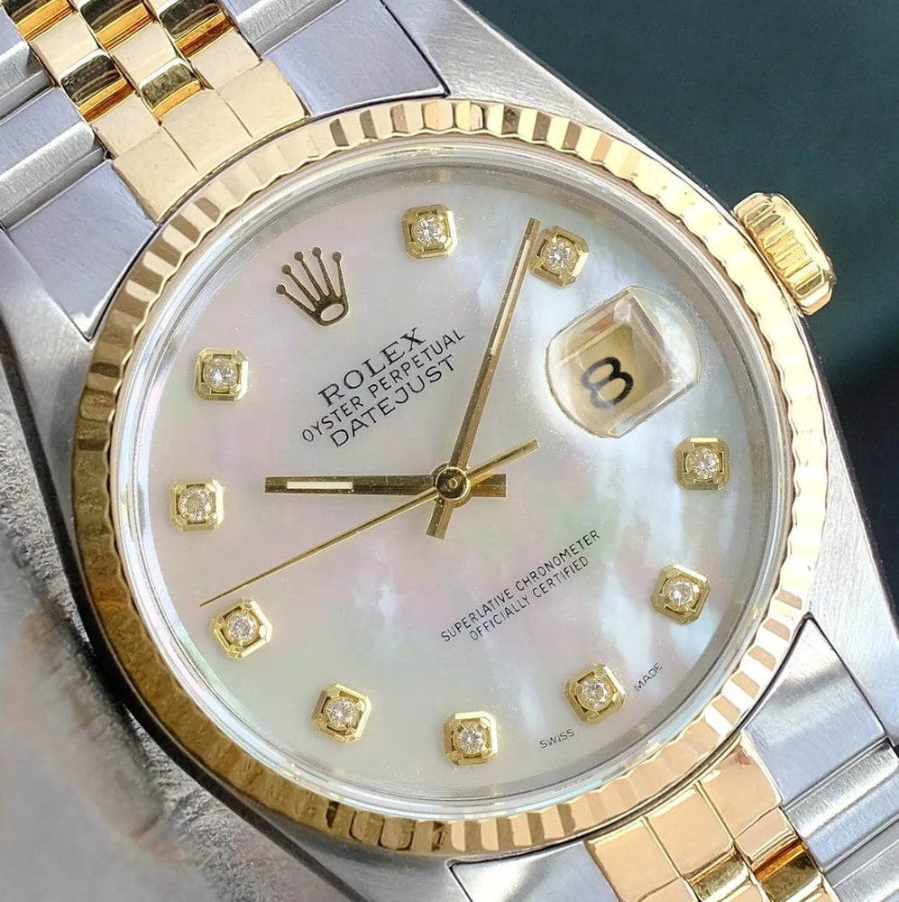 Rolex Datejust 69173 26MM White Mop Diamond  Dial With Two Tone Jubilee Bracelet Diamond Earrings and Bracelet