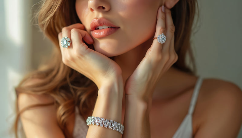 Women's Jewelry showcase featuring a lifestyle image