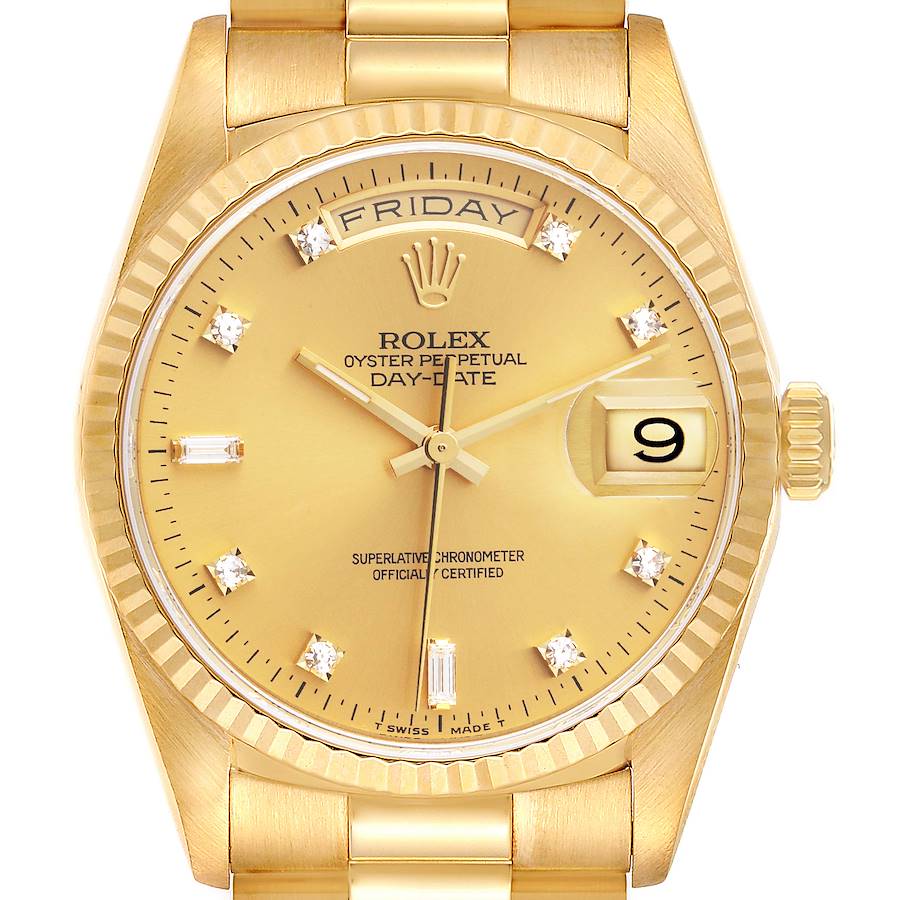 Rolex President Day-Date Watch 18238 for Men | 36MM | Yellow Gold Diamond Numerals | 18K