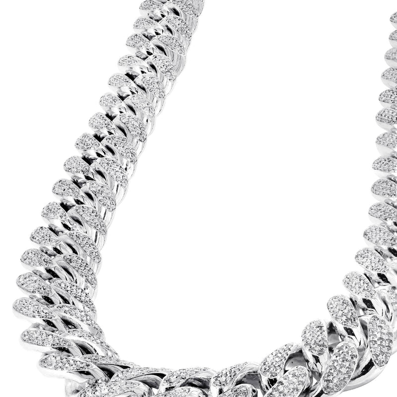 White Gold Iced Out Women Diamond Miami Cuban Link Chain Customizable (10MM-20MM)