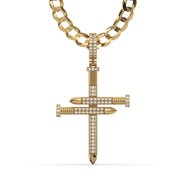 Men's VVS Lab Diamond Customizable Yellow Nail Gold Cross Necklace Pendant