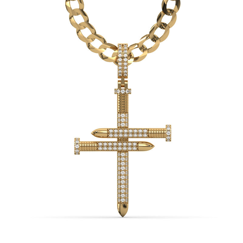Men's VVS Lab Diamond Customizable Yellow Nail Gold Cross Necklace Pendant