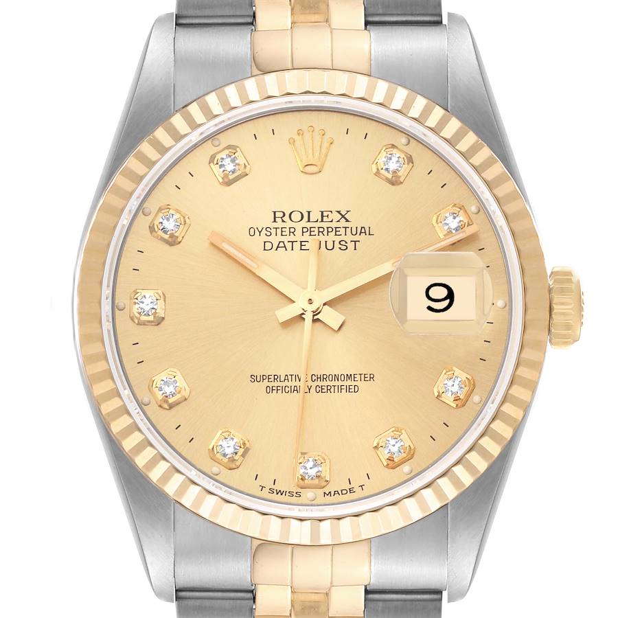 Rolex Datejust 16233 Watch for Men | 36MM | Yellow Gold Diamond | Champagne Dial - Steel