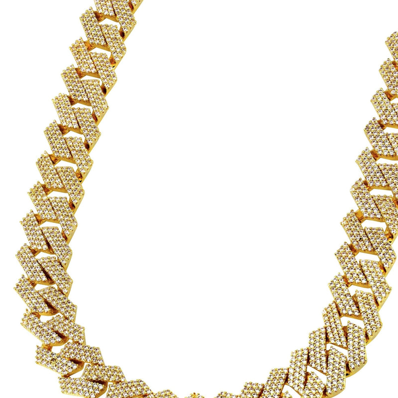 Iced Out Gold Plated Mens Prong Set Cuban Link Chain