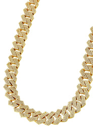 Iced Out Gold Plated Mens Prong Set Cuban Link Chain