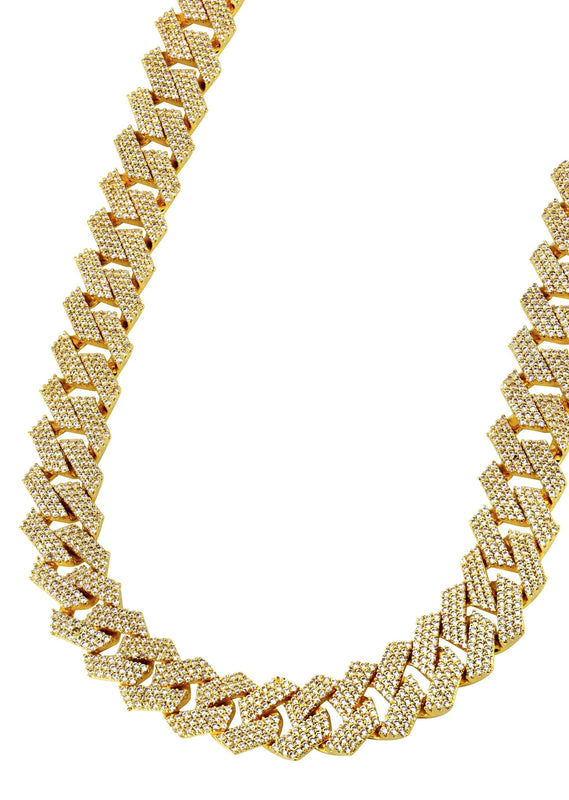 Iced Out Gold Plated Mens Prong Set Cuban Link Chain