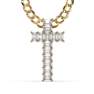 Men's Emerald Cut VVS Lab Diamond Customizable Yellow Gold Cross Necklace Pendant