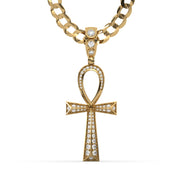 Men's VVS Lab Diamond Customizable Yellow Gold Ankh Necklace Pendant