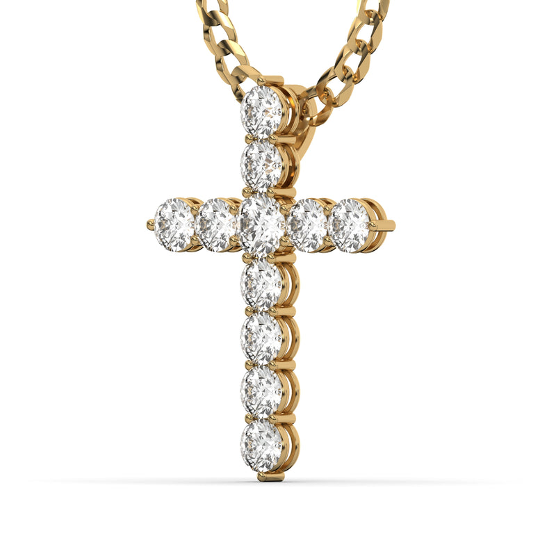 Men's VVS Lab Single Row Diamond Customizable Yellow Gold Cross Necklace Pendant
