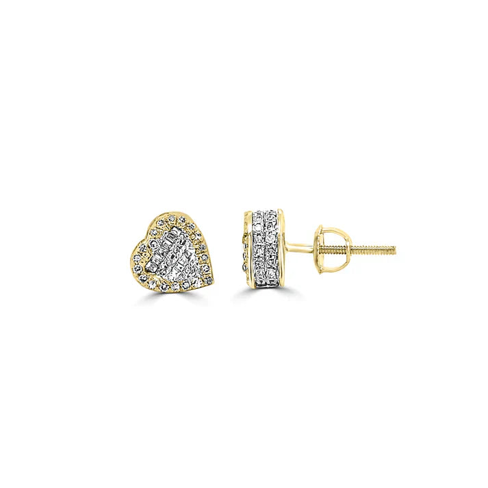 14K Gold Diamond Baguette Heart Earrings 0.35 CTW