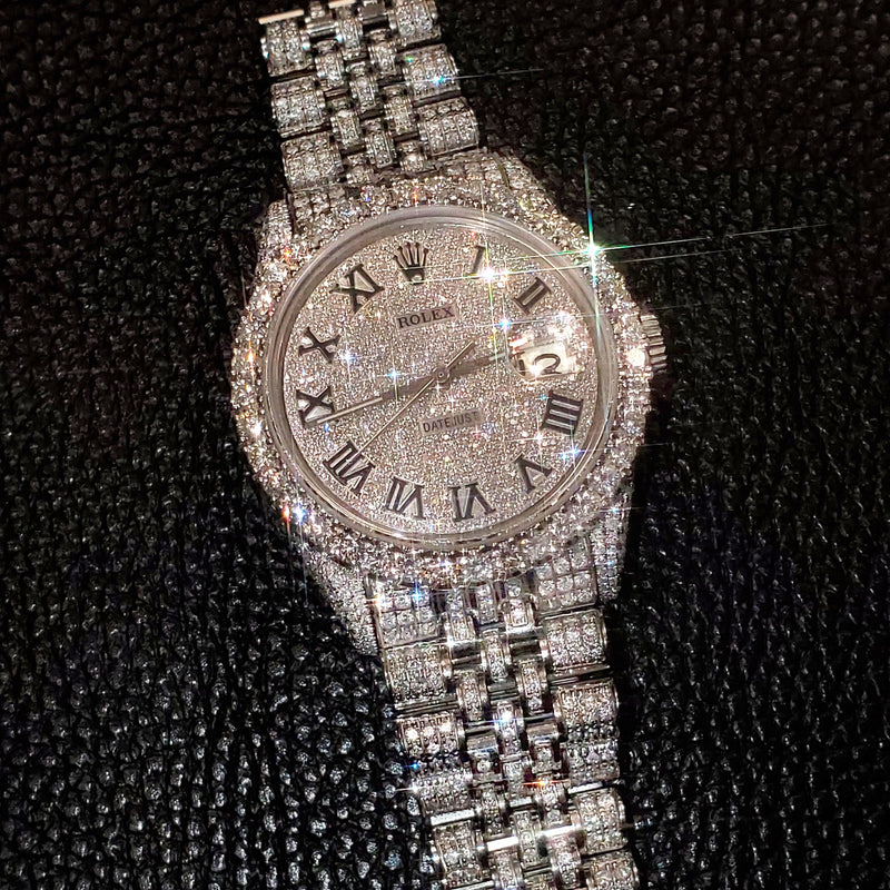 Diamond Iced Out Rolex Datejust 41 | 25 Carats Of Diamonds | Custom Full Diamond Roman Dial | Jubilee Band