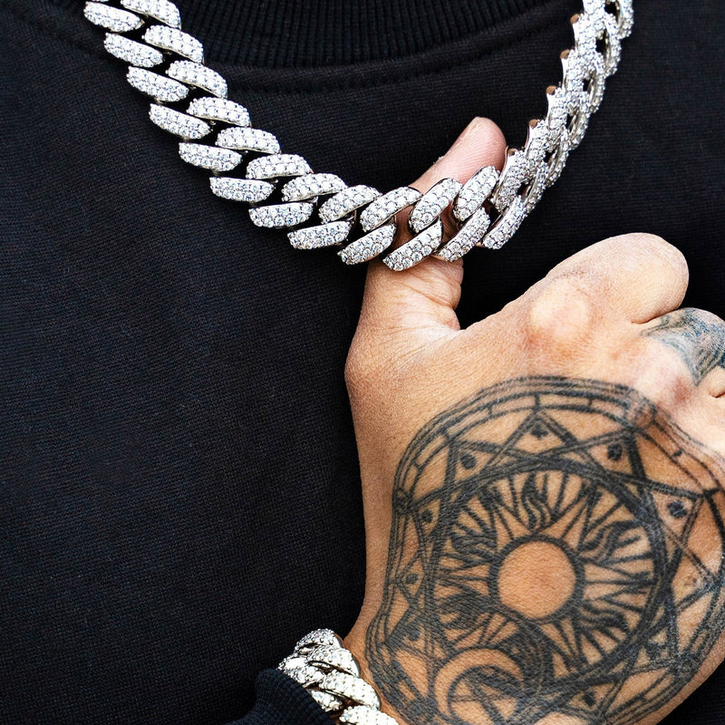 White Gold Plated Iced Out Miami Cuban Link Chain & Bracelet
