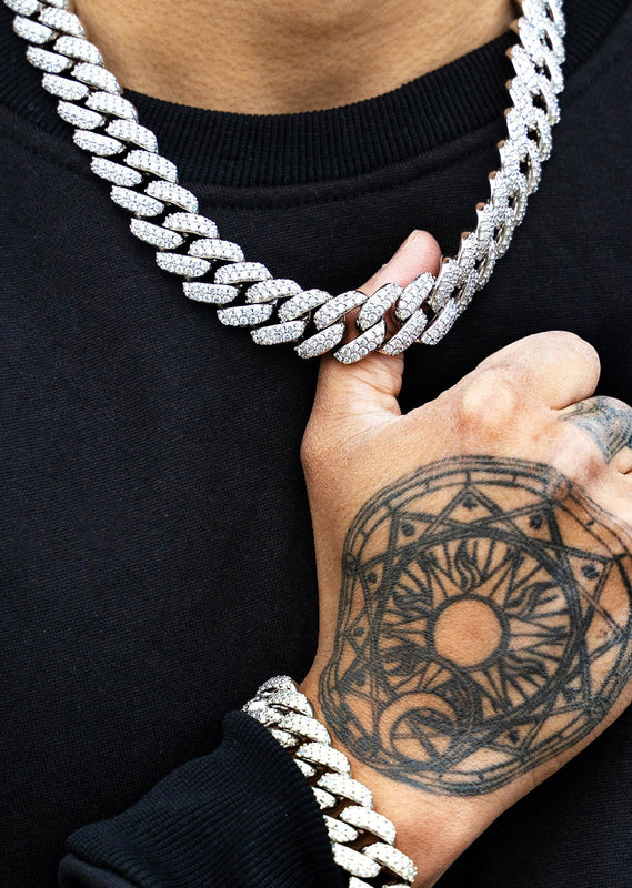 White Gold Plated Iced Out Miami Cuban Link Chain & Bracelet