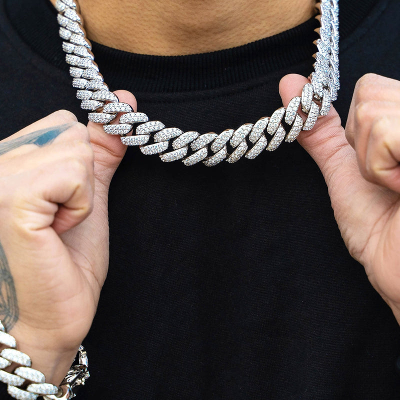White Gold Plated Iced Out Miami Cuban Link Chain & Bracelet