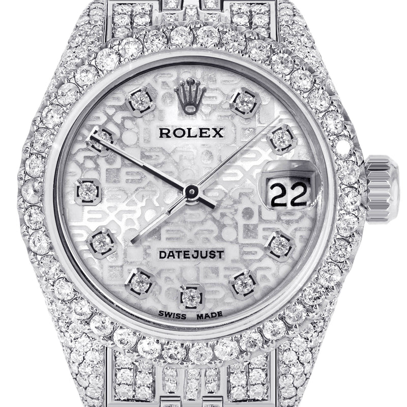 Womens Diamond Stainless Steel Rolex Watch | 26Mm | Texture Dial | Jubilee Band