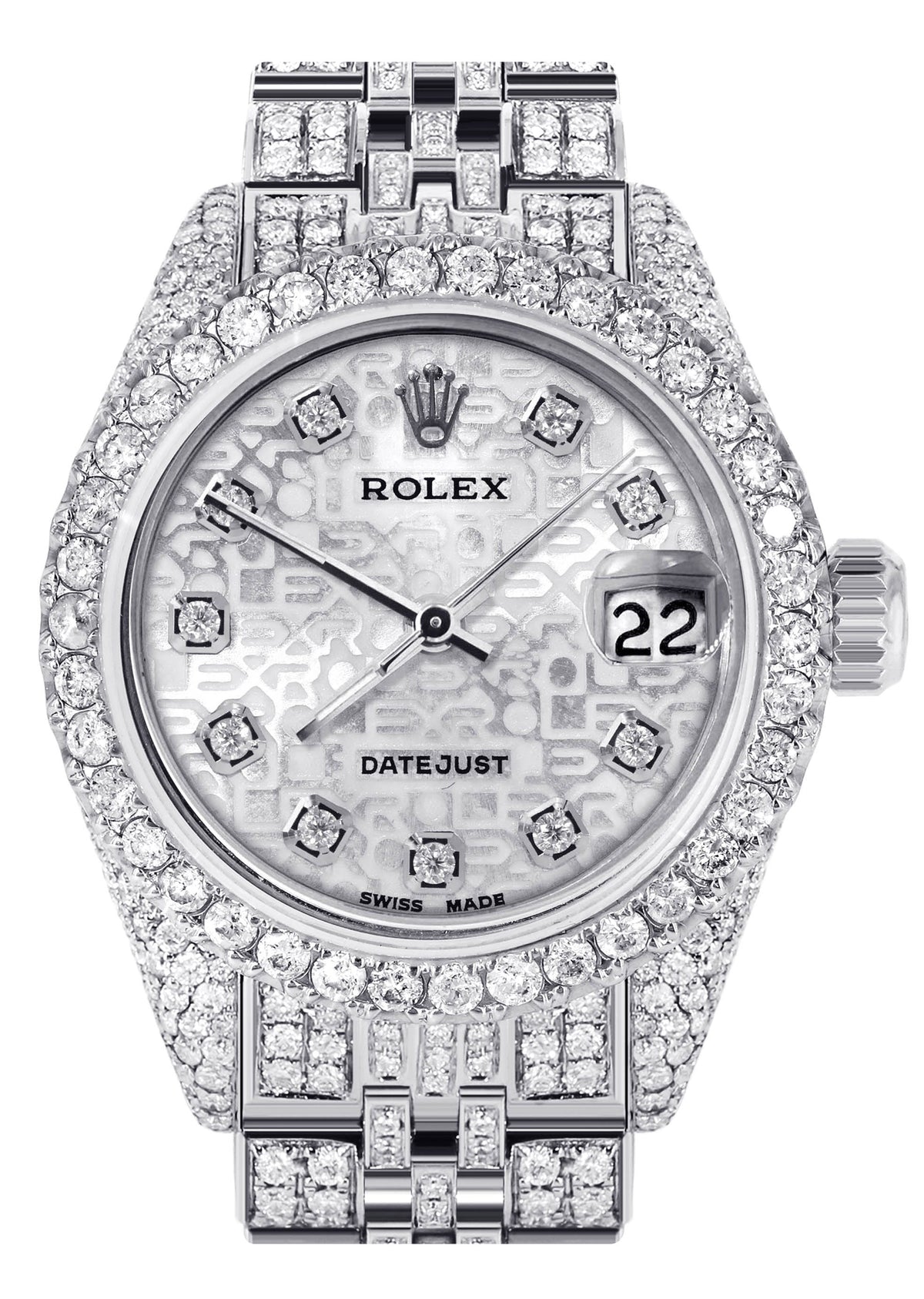Womens Diamond Stainless Steel Rolex Watch | 26Mm | Texture Dial | Jubilee Band