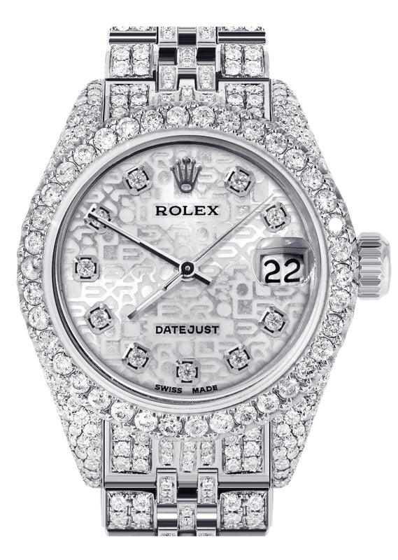 Womens Diamond Stainless Steel Rolex Watch | 26Mm | Texture Dial | Jubilee Band