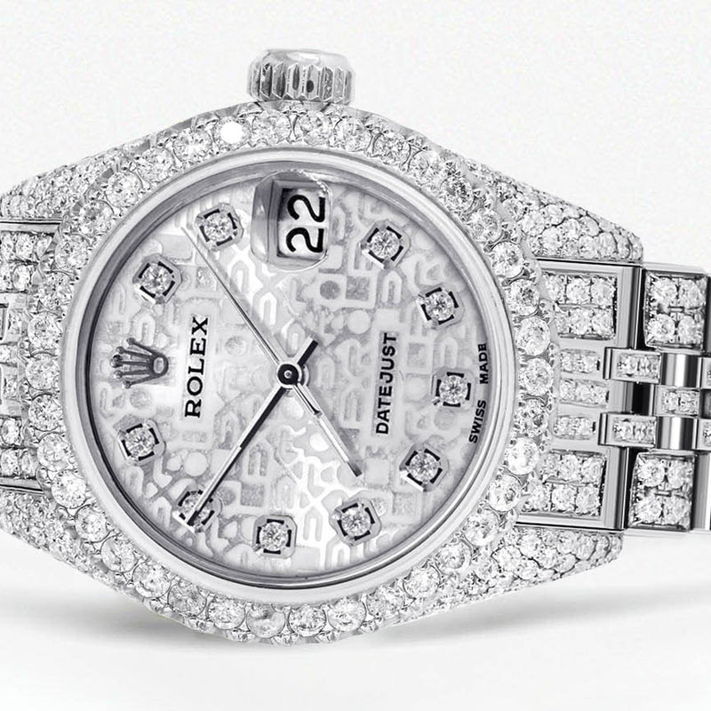 Womens Diamond Stainless Steel Rolex Watch | 26Mm | Texture Dial | Jubilee Band