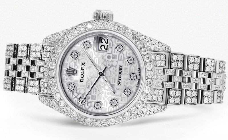 Womens Diamond Stainless Steel Rolex Watch | 26Mm | Texture Dial | Jubilee Band