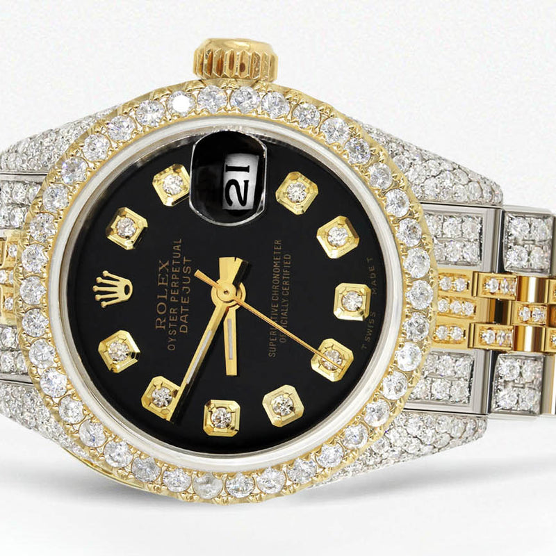 Womens Diamond Gold Rolex Watch | 26Mm | Black Dial | Jubilee Band
