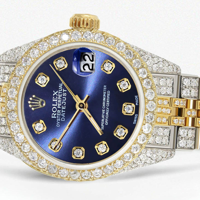 Womens Diamond Gold Rolex Watch | 26Mm | Blue Dial | Jubilee Band