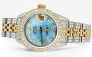 Womens Diamond Gold Rolex Watch | 26Mm | Light Blue Pearl Dial | Jubilee Band