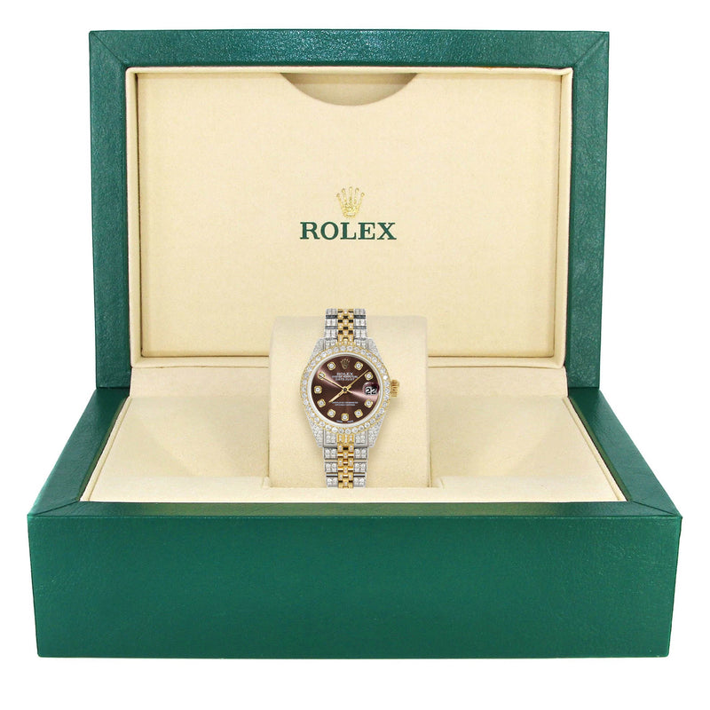Womens Diamond Gold Rolex Watch | 26Mm | Brown Dial | Jubilee Band