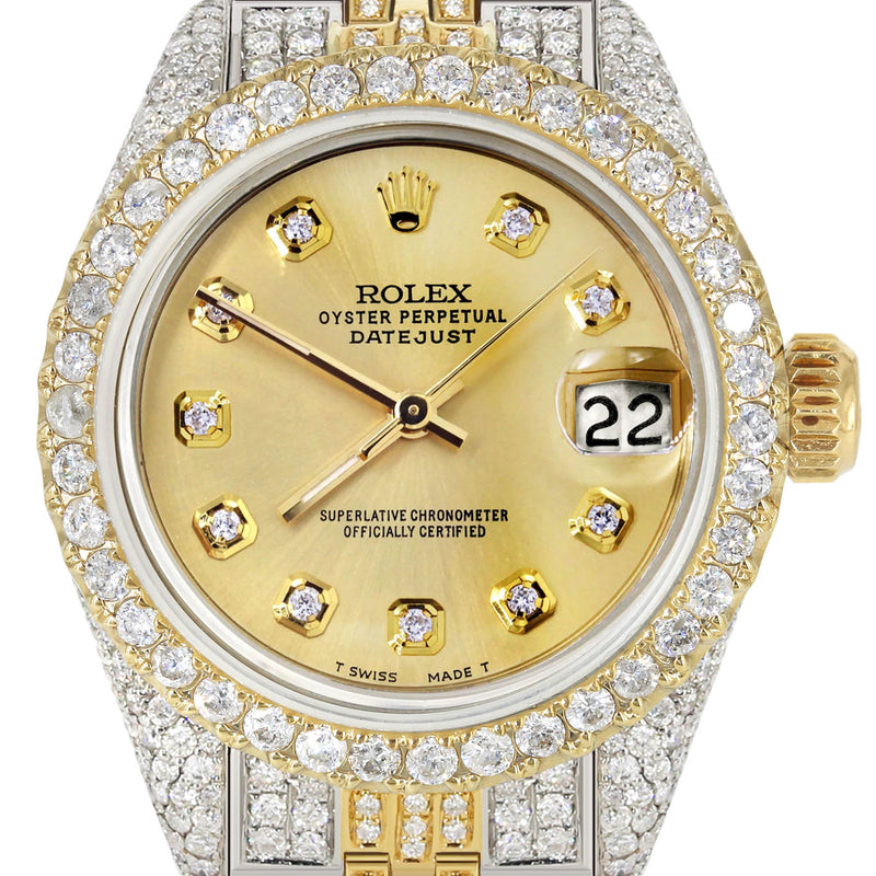 Womens Diamond Gold Rolex Watch | 26Mm | Gold Dial | Jubilee Band