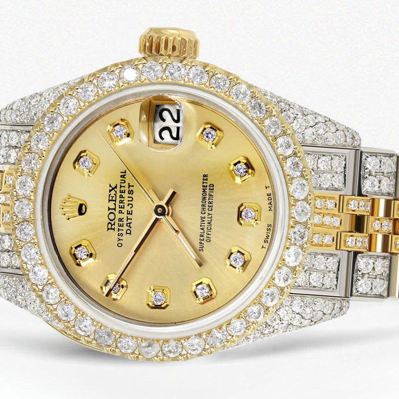 Womens Diamond Gold Rolex Watch | 26Mm | Gold Dial | Jubilee Band