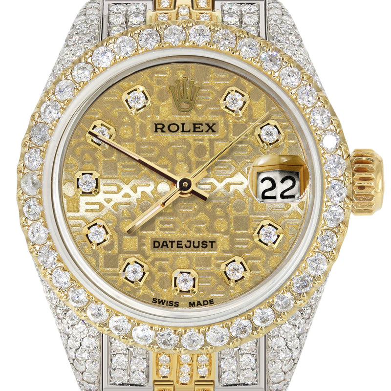 Womens Diamond Gold Rolex Watch | 26Mm | Gold Texture Dial | Jubilee Band