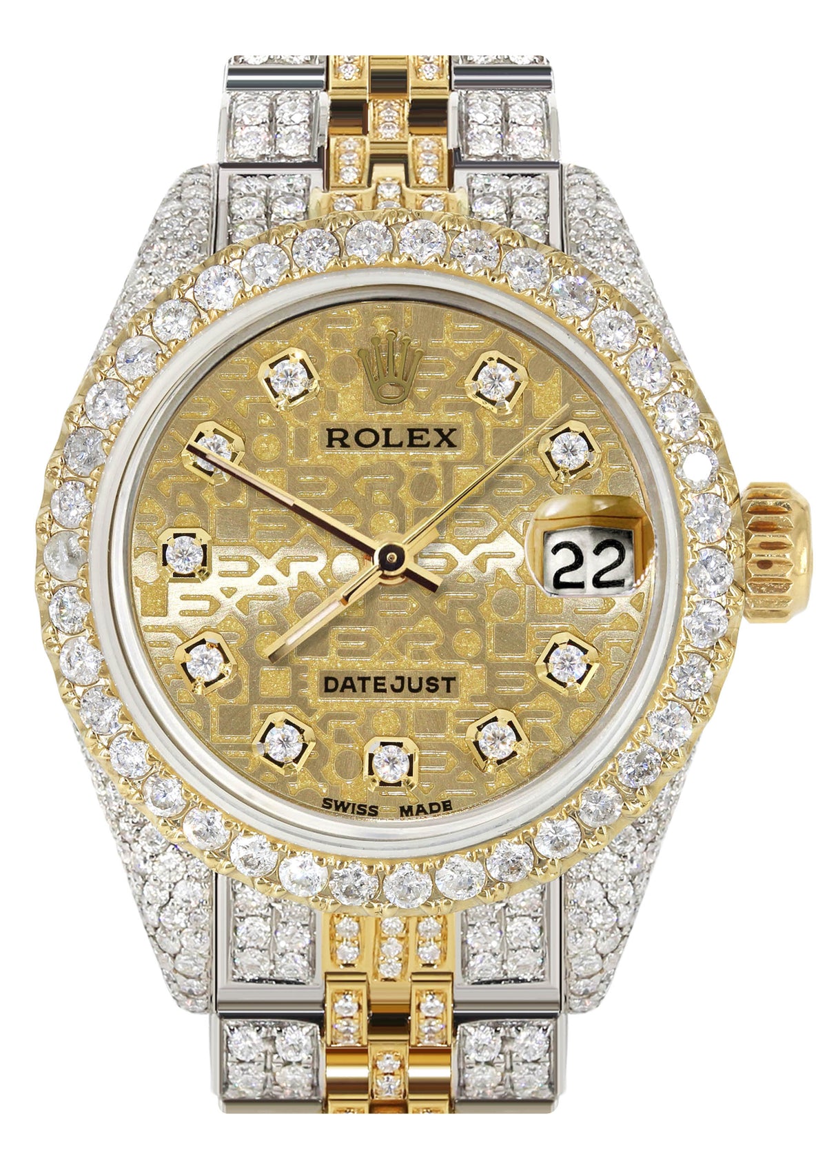 Womens Diamond Gold Rolex Watch | 26Mm | Gold Texture Dial | Jubilee Band
