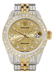 Womens Diamond Gold Rolex Watch | 26Mm | Gold Texture Dial | Jubilee Band