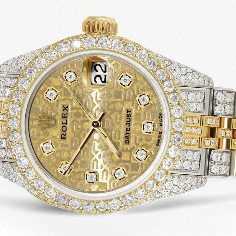 Womens Diamond Gold Rolex Watch | 26Mm | Gold Texture Dial | Jubilee Band