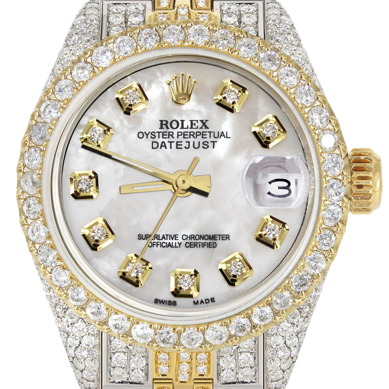 Womens Diamond Gold Rolex Watch | 26Mm | Mother Of Pearl Dial | Jubilee Band
