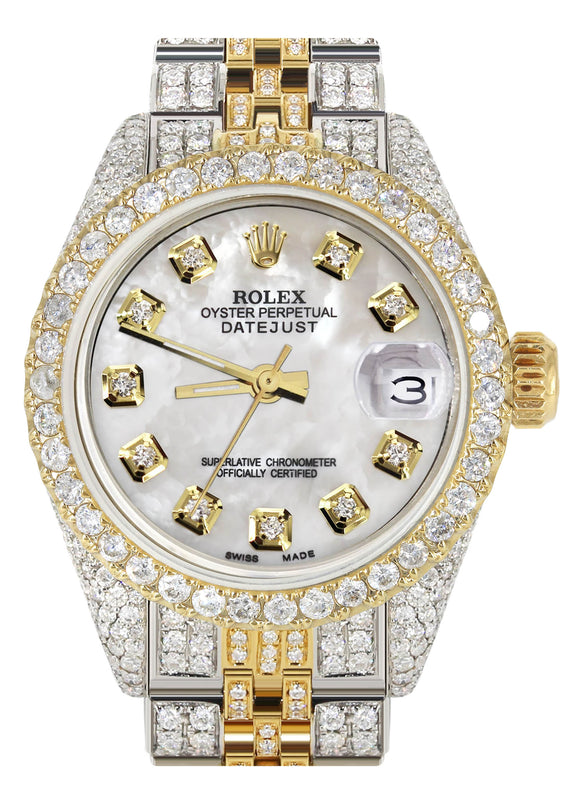 Womens Diamond Gold Rolex Watch | 26Mm | Mother Of Pearl Dial | Jubilee Band