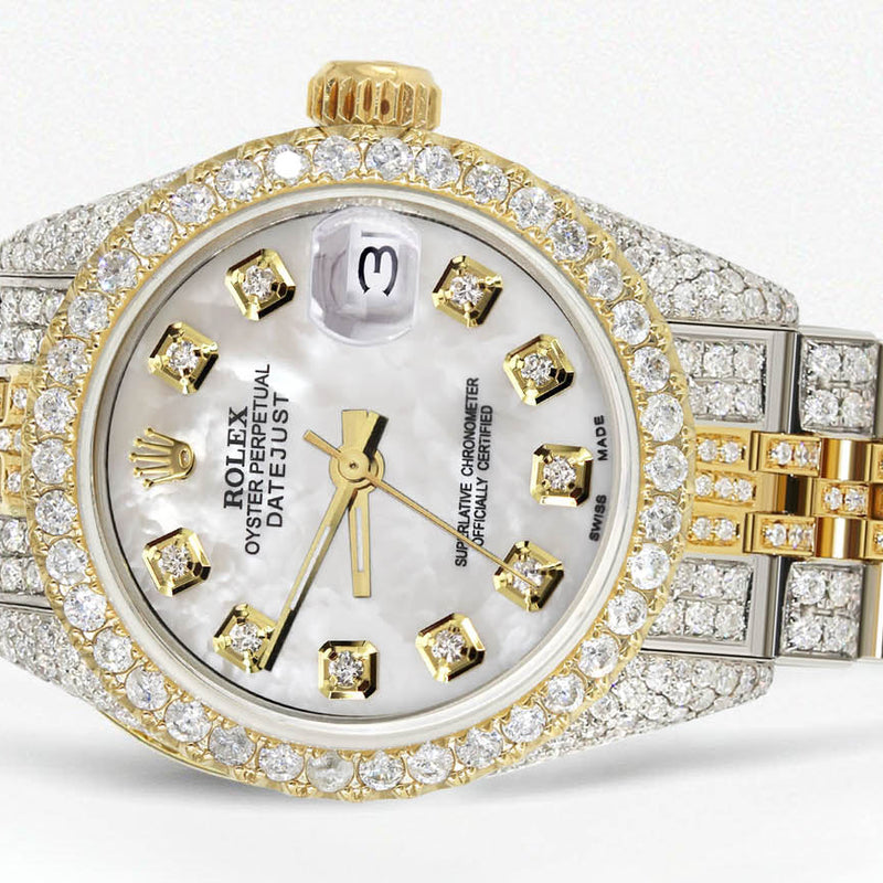 Womens Diamond Gold Rolex Watch | 26Mm | Mother Of Pearl Dial | Jubilee Band