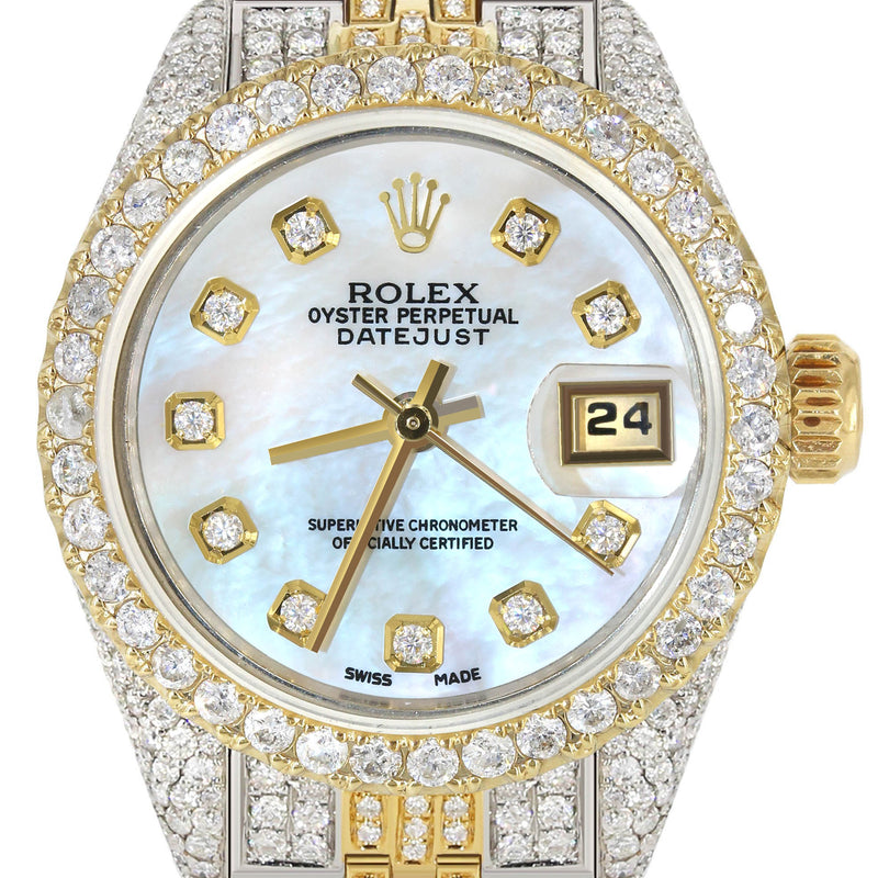 Womens Diamond Gold Rolex Watch | 26Mm | Mother of Pearl Dial | Jubilee Band