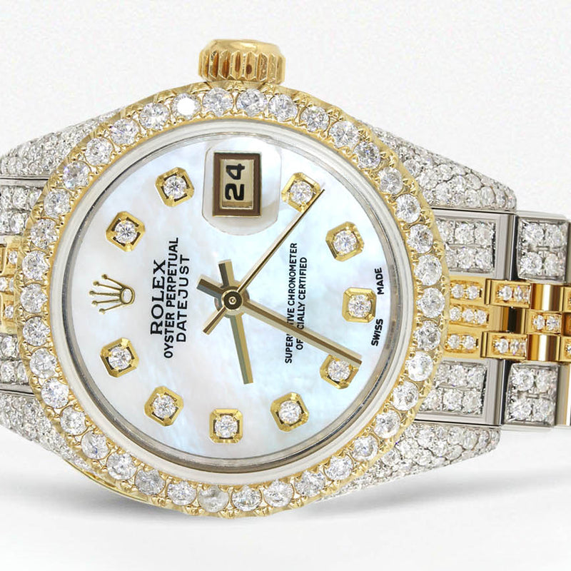 Womens Diamond Gold Rolex Watch | 26Mm | Mother of Pearl Dial | Jubilee Band