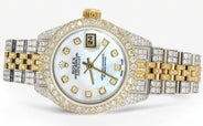 Womens Diamond Gold Rolex Watch | 26Mm | Mother of Pearl Dial | Jubilee Band