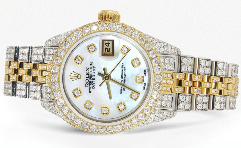 Womens Diamond Gold Rolex Watch | 26Mm | Mother of Pearl Dial | Jubilee Band