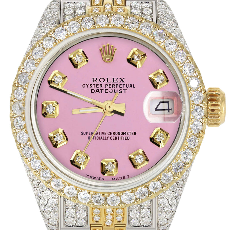 Womens Diamond Gold Rolex Watch | 26Mm | Pink Dial | Jubilee Band