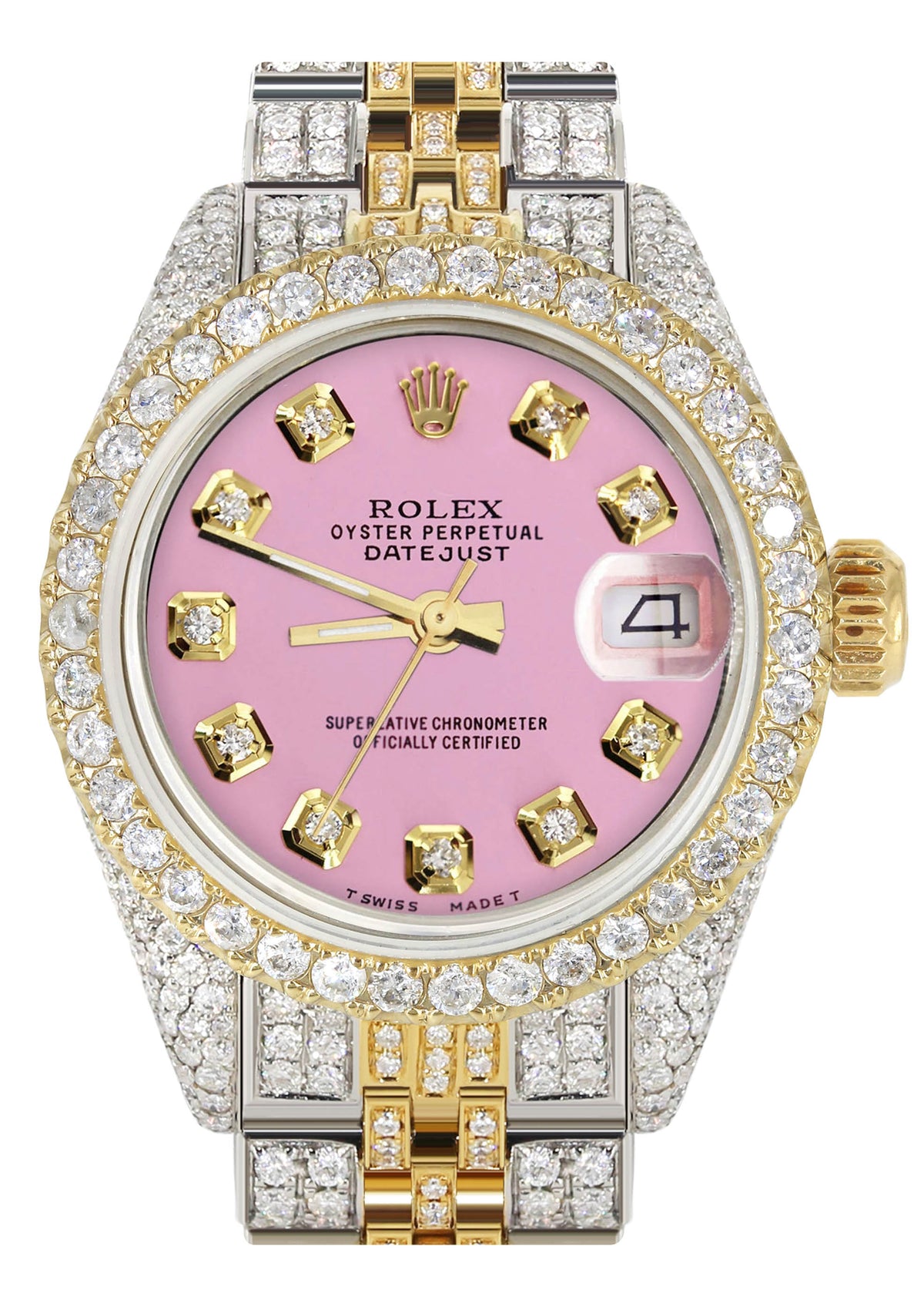 Womens Diamond Gold Rolex Watch | 26Mm | Pink Dial | Jubilee Band